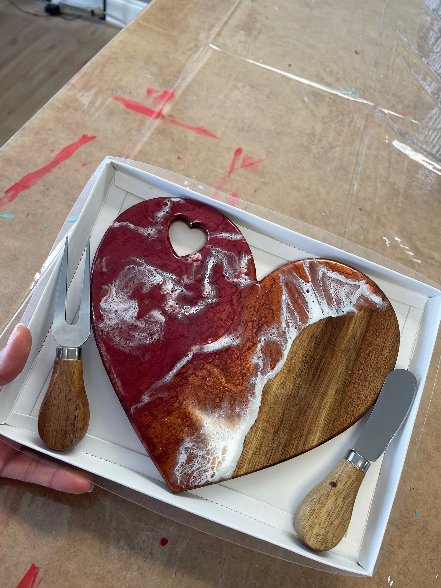 Epoxy/Resin Pour heart board with knife set