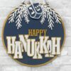 happy hanukkah dreidle round with leaves
